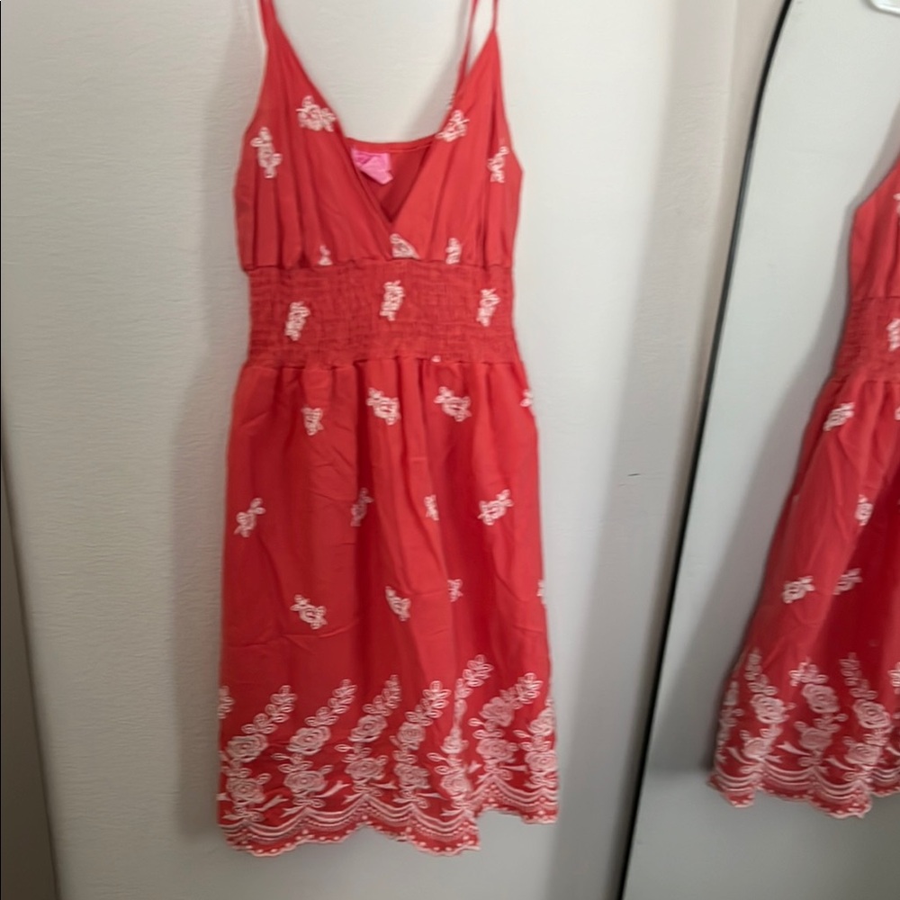 She's Cool Coral Embroidered Dress